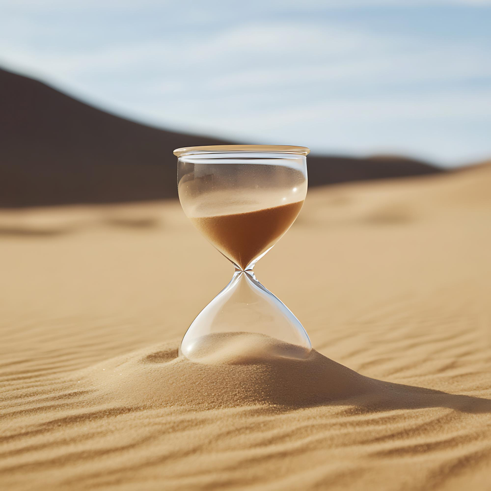 Sand flowing through an hourglass — time on your terms